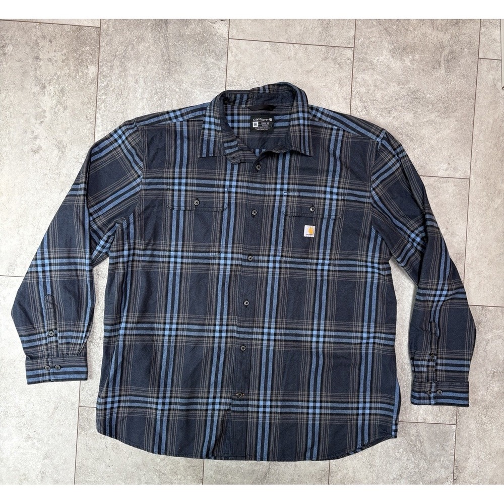 Carhartt Men's 2XL Flannel Shirt Loose Fit Long Sleeve Plaid Workwear Button Up